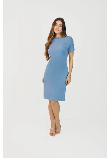 Vestido Eliana Em Malha Conforto Azul Nítido Outono/Inverno 2025