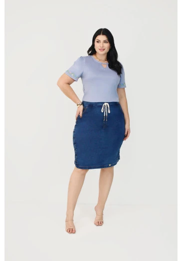 Saia Isla Em Malha Denim Secretária Nítido Plus Outono/Inverno 2025