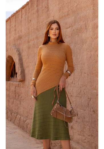 Vestido Midi Bicolor Luciana Pais Outono/Inverno 2025