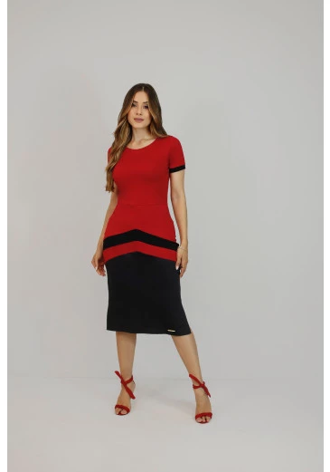 Vestido Roseli Em Malha Duas Cores Vermelho Nítido Alto Verão 2025