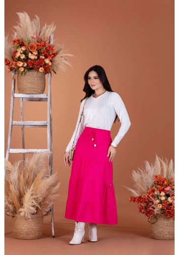 Saia Três Marias Em Linho Pink Mulher Morena Outono/Inverno 2025