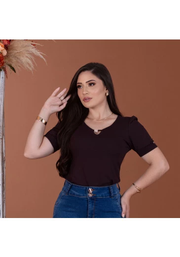 Blusa Em Viscolycra Marrom Mulher Morena Outono / Inverno 2025