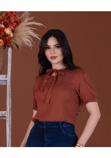 Blusa Em Viscose Marrom Mulher Morena Alto Verão 2025