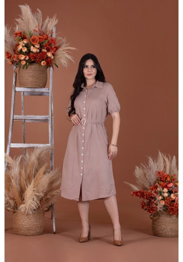 Vestido Em Viscolinho Com Faixa Nude Mulher Morena Outono/Inverno 2025