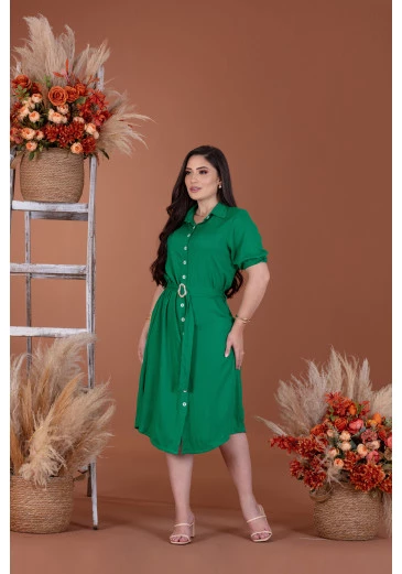 Vestido Em Viscolinho Com Faixa Verde Bandeira Mulher Morena Outono/Inverno 2025