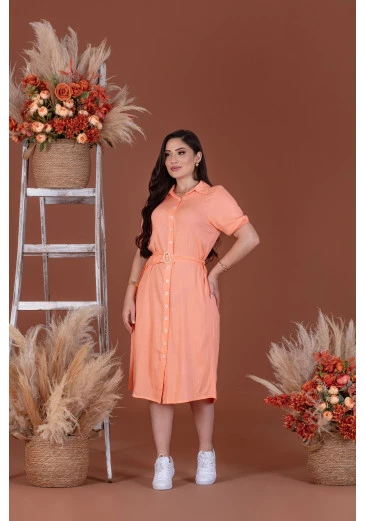 Vestido Em Viscolinho Com Faixa Coral Mulher Morena Outono/Inverno 2025