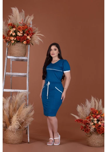 Vestido em Viscolycra Azul Escuro Mulher Morena Outono/Inverno 2025.