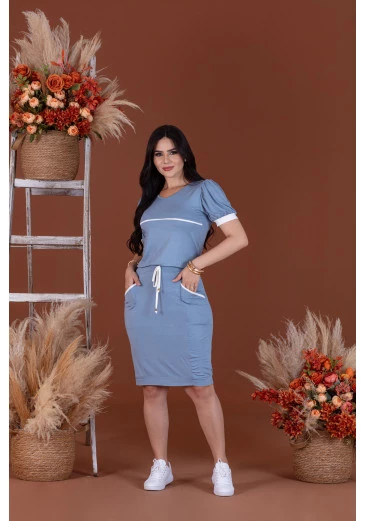 Vestido em Viscolycra Azul Bebê Mulher Morena Outono/Inverno 2025.