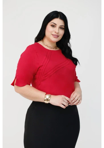 Blusa Fernanda Em Viscolinho Vermelho Plus Nítido Outono/Inverno 2025