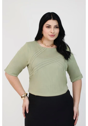 Blusa Fernanda Em Viscolinho Verde Plus Nítido Outono/Inverno 2025