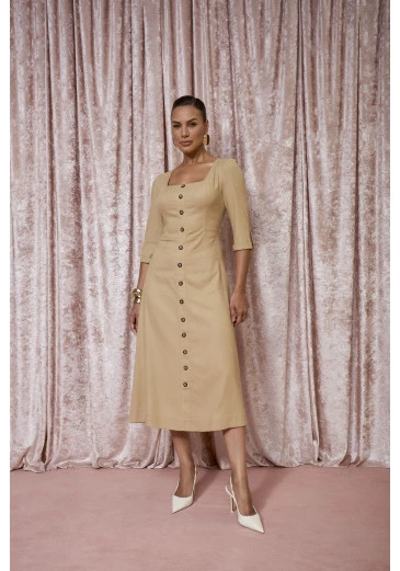 Vestido Tricia em Linen Rayon Bege Jany Pim Outono/Inverno 2025