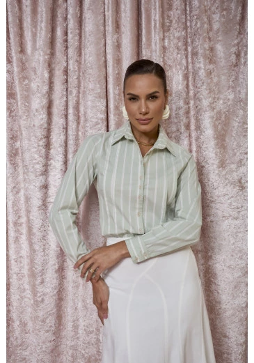 Camisa Any Em Tricoline Listrada Maria Amore Outono/Inverno 2025