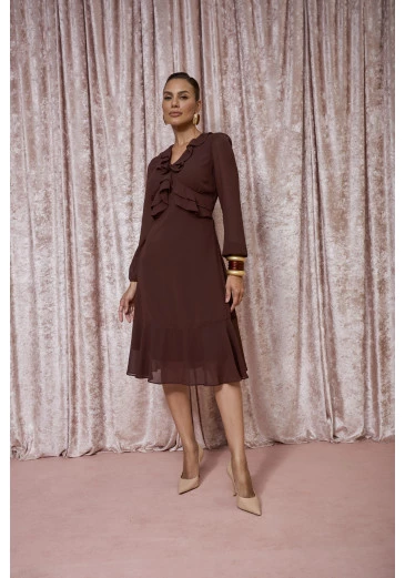 Vestido Ligia Marrom Jany Pim Outono/Inverno 2025