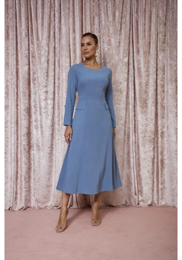 Vestido Ingrid Em Vancouver Azul  Jany Pim Outono/Inverno 2025