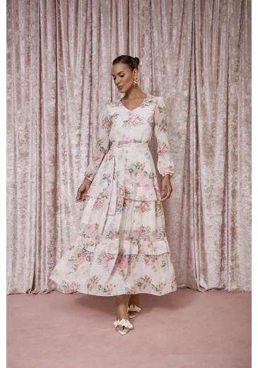 Vestido Pietra Florido Em Chiffon Jany Pim Outono/Inverno 2025