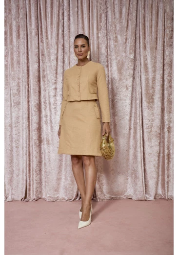 Conjunto Sophia Em Malha Tweed Bege Jany Pim Outono/Inverno 2025