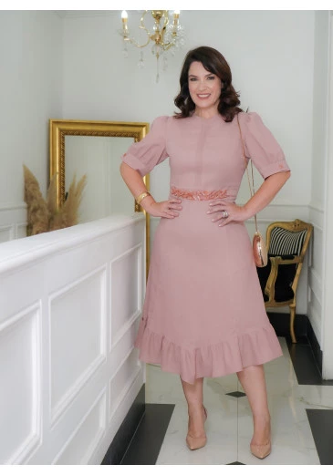 Vestido Em Linho Midi Rose Kauly Outono/Inverno 2025