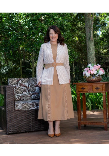 Blazer Em Linho Natural Listrado Kauly  Outono/Inverno 2025