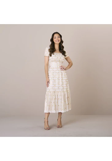 Vestido Ilda Rayon Slub Bordado Detalhes Verde Água Tatá Martello Alto Verão 2025