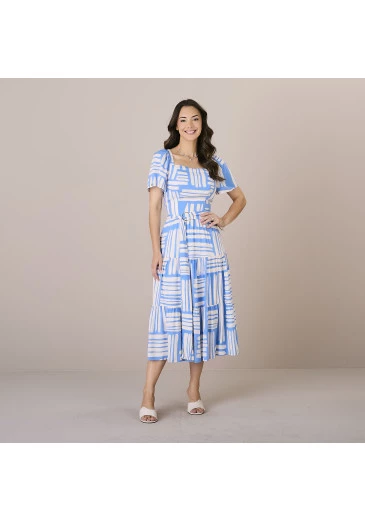 Vestido Atila Em Viscose Mia Azul Tatá Martello Alto Verão 2025