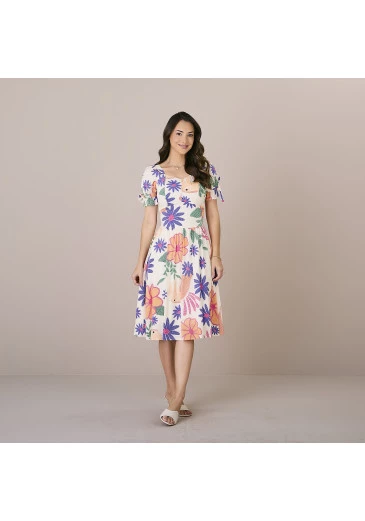 Vestido Joyce Em Vsicose Rayon Estampa Azul E Verde Tatá Martello Alto Verão 2025