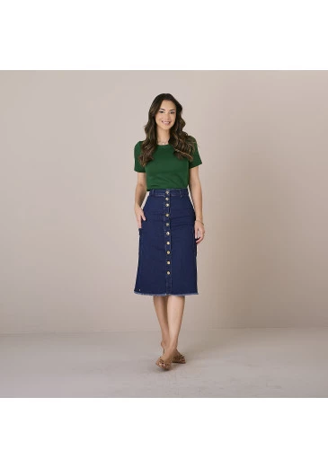 Saia Marlene Jeans Com Elastano Tatá Martello Alto Verão 2025