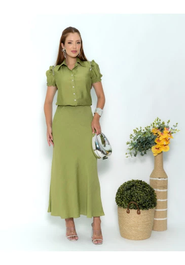 Conjunto Em Cambraia Verde Luciana Pais Outono/Inverno 2025
