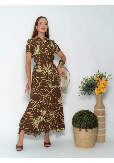 Vestido Max Em Viscose Estampada Luciana Pais Alto Verão 2025