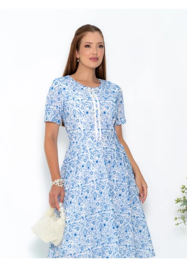 Vestido Em Voil Bordado Azul Luciana Pais Alto Verão 2025