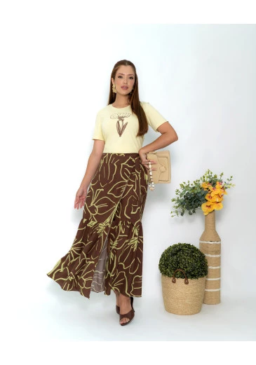 Saia Max Em Viscose Estampada Transpassada Luciana Pais Outono/Inverno 2025 