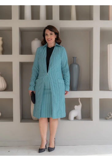 Conjunto Alfaiataria Risca De Giz Azul Luciana Pais Outono/Inverno 2025