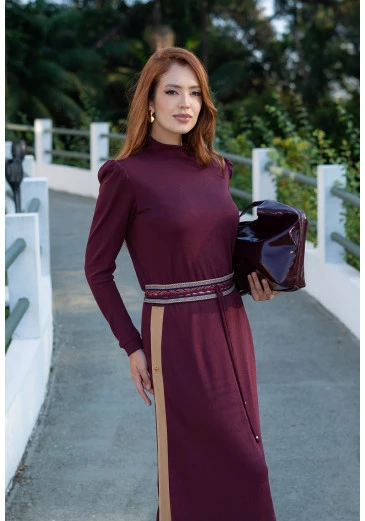 Vestido Max Em Malha Crepe Burgundy Luciana Pais  Outono/Inverno 2025