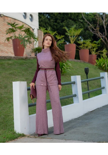 Conjunto Marsala Em Mesca Malha Tricot Luciana Pais Outono/Inverno 2025