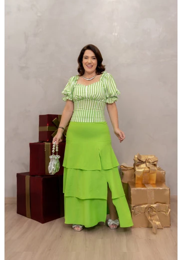 Cropped Em Crepe Listrado Verde Lucina Pais Alto Verão 2025