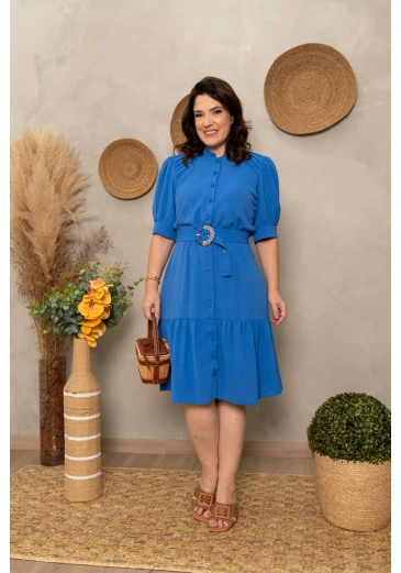 Vestido Chemissie Em Crepe Air Flow Azul Luciana Pais Primavera/Verão 2025 
