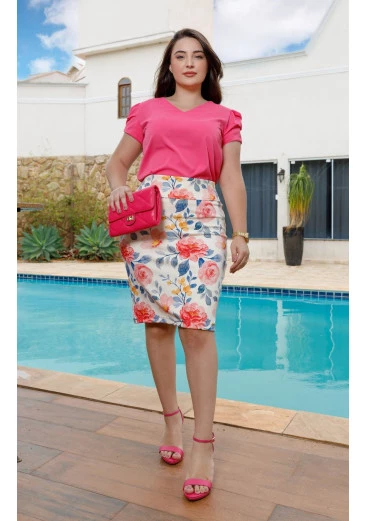 Blusa Samia em Crepe Acetinado Rosa Maria Amore Alto Verão 2025 