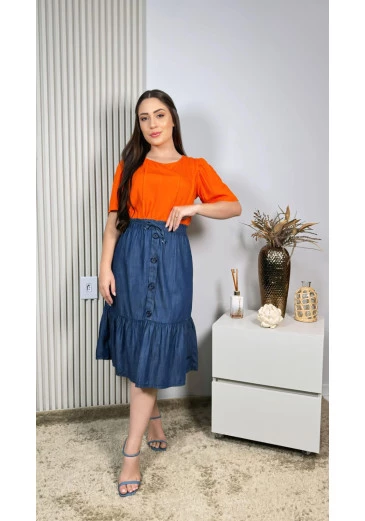 Saia No Jeans Tencel Mulher Morena Alto Verão 2025