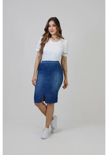 Saia Alexia Em Tecido De Malha Jeans Lakers Nítido Primavera/Verão 2025 