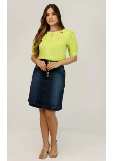 Saia Pietra Jeans com Botões Funcionais Nítido Primavera/Verão 2025 