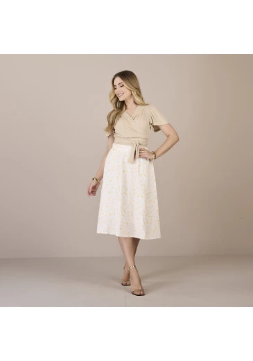 Saia Samy Em Rayon Slub Bordado Amarelo Tatá Martello Primavera/Verão 2025