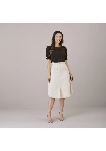 Saia Jeans Com Elastano Off White Tata Martello Alto Verão 2025