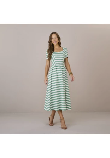 Vestido Livia Em Linho Tulum Verde Tatá Martello Outono/Inverno 2025