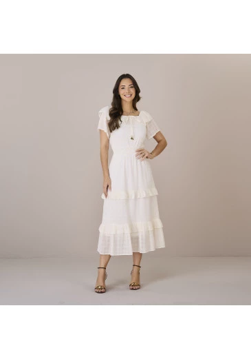 Vestido Hayla Branco Em Tecido Yorio Bordado Tatá Martello Outono/Inverno 2025