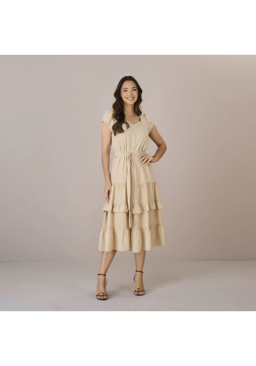 Vestido Elaine Em Crepe Bege Tatá Martello Outono/Inverno 2025