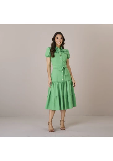 Vestido Magda Em Linho Positano Verde Tatá Martello Outono/Inverno 2025