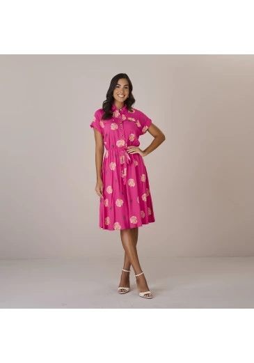 Vestido Tamela Em Viscose Rosa Estampado Floral  Tatá Martello Outono/Inverno 2025