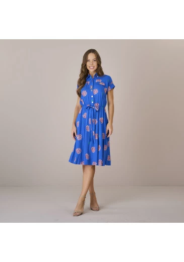 Vestido Tamela Em Viscose Azul Estampado Floral  Tatá Martello Outono/Inverno 2025