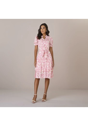 Vestido Neide Em Viscose Estampado Floral Rosa Tatá Martello Outono/Inverno 2025