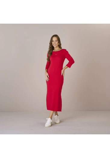 Vestido Cintia Canelado Duna Vermelho Tatá Martello Outono/Inverno 2025