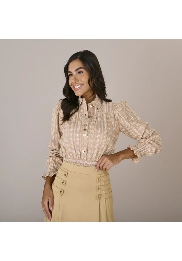 Camisa Liz Em Laise Bege Tatá Martello Outono/Inverno 2025 